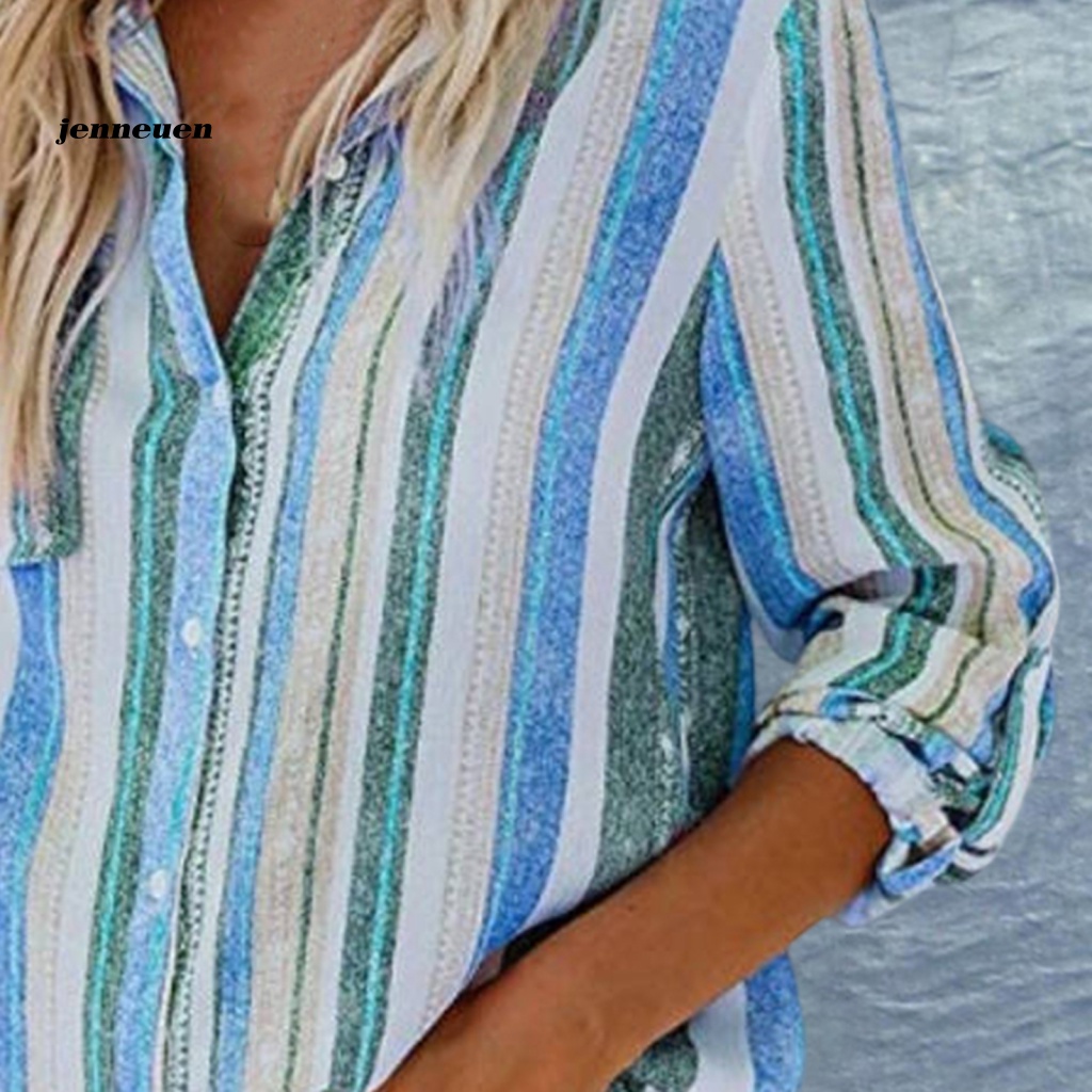 Áo Sơ Mi Tay Dài Kẻ Sọc Dọc Phối Túi Và Nút Thời Trang Công Sở Cho Nữ