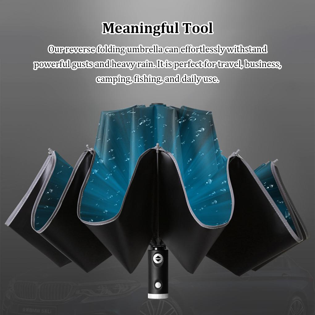 Dù Gấp Tự Động Có Đèn Pin LED Kẻ Sọc Phản Quang Thích Hợp Làm Quà Tặng Du Lịch Cho Nam Và Nữ