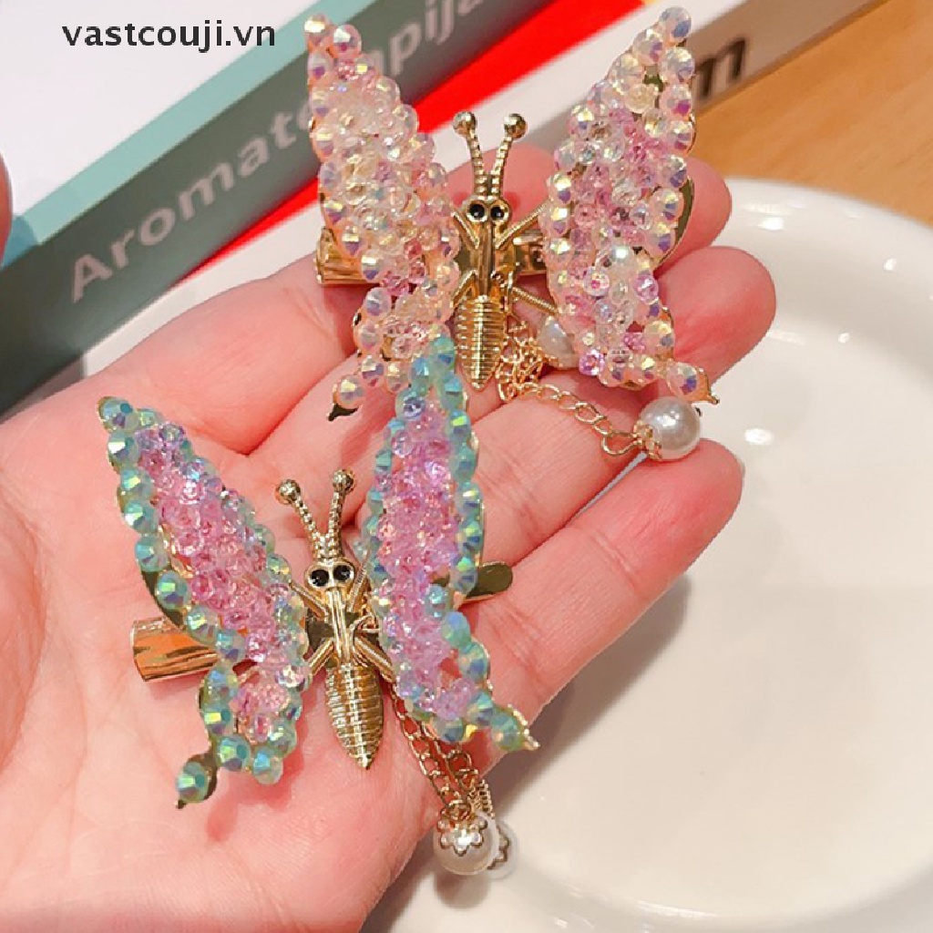 Kẹp Tóc Hình Bướm Đính Đá Tua Rua Xinh Xắn Cho Bé Gái