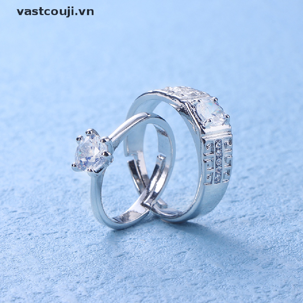 1 Cặp Nhẫn Đính Hôn Đính Đá Pha Lê Có Thể Điều Chỉnh Kích Thước