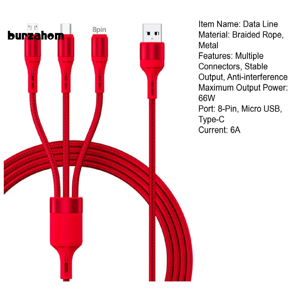 Cáp Sạc USB Bện Dây 3 Trong 1 Đa Năng Cho Điện Thoại Di Động