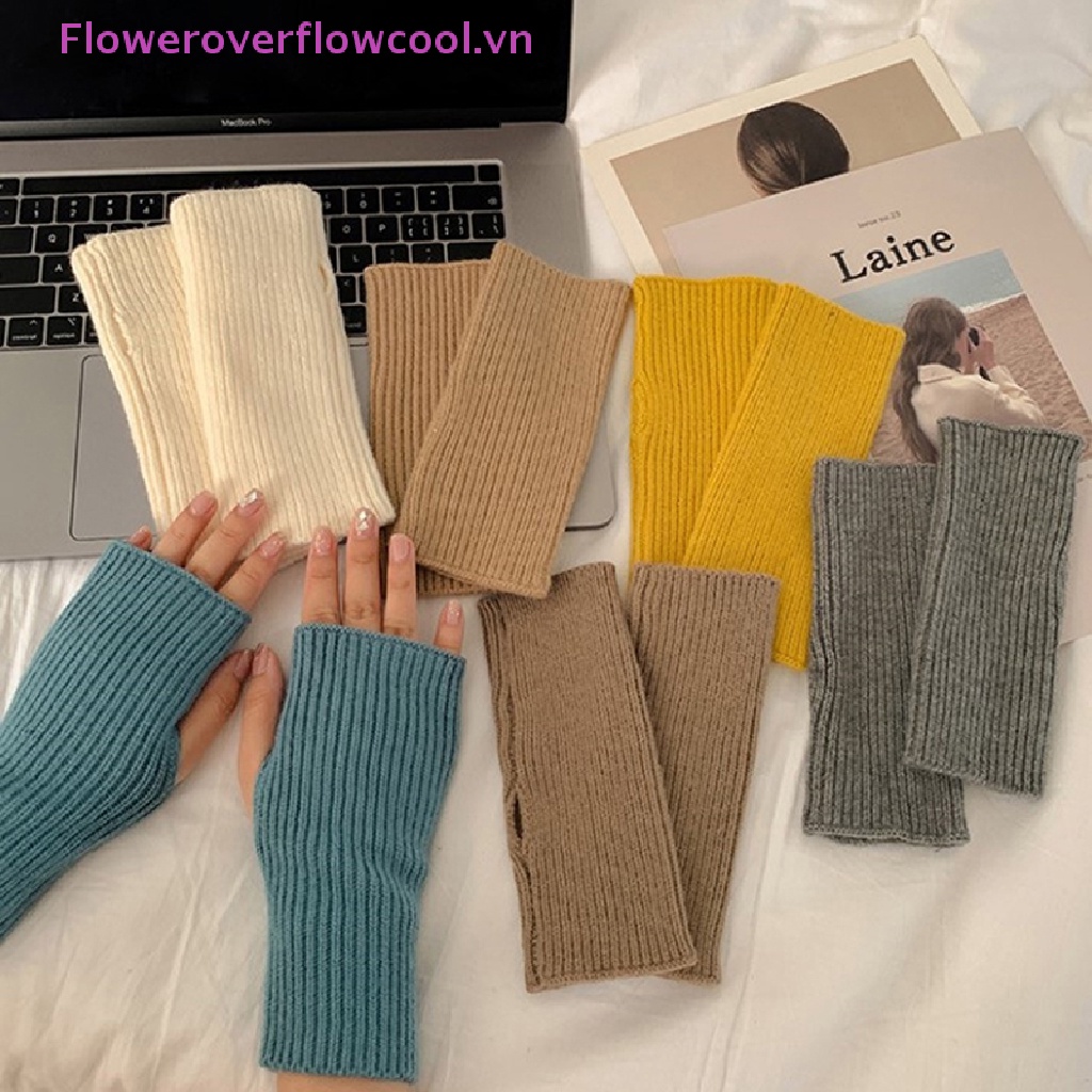 Găng Tay Len Hở Ngón Mềm Mại Giữ Ấm Mùa Đông Cho Nữ