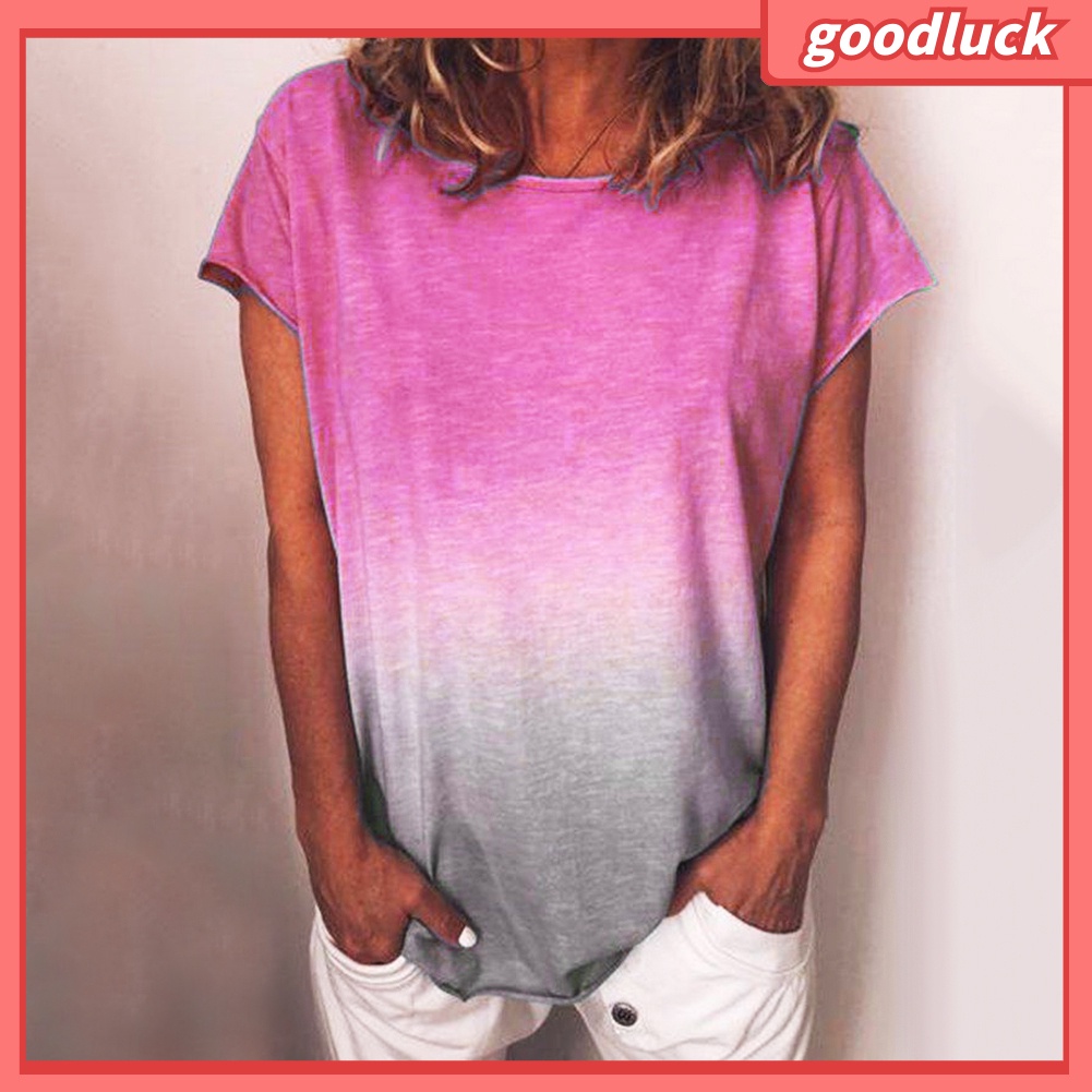 [ULK] Áo Thun Dáng Rộng Màu Nhuộm Cổ Thuyền Thư Giãn Thời Trang Mùa Hè Dành Cho Nữ