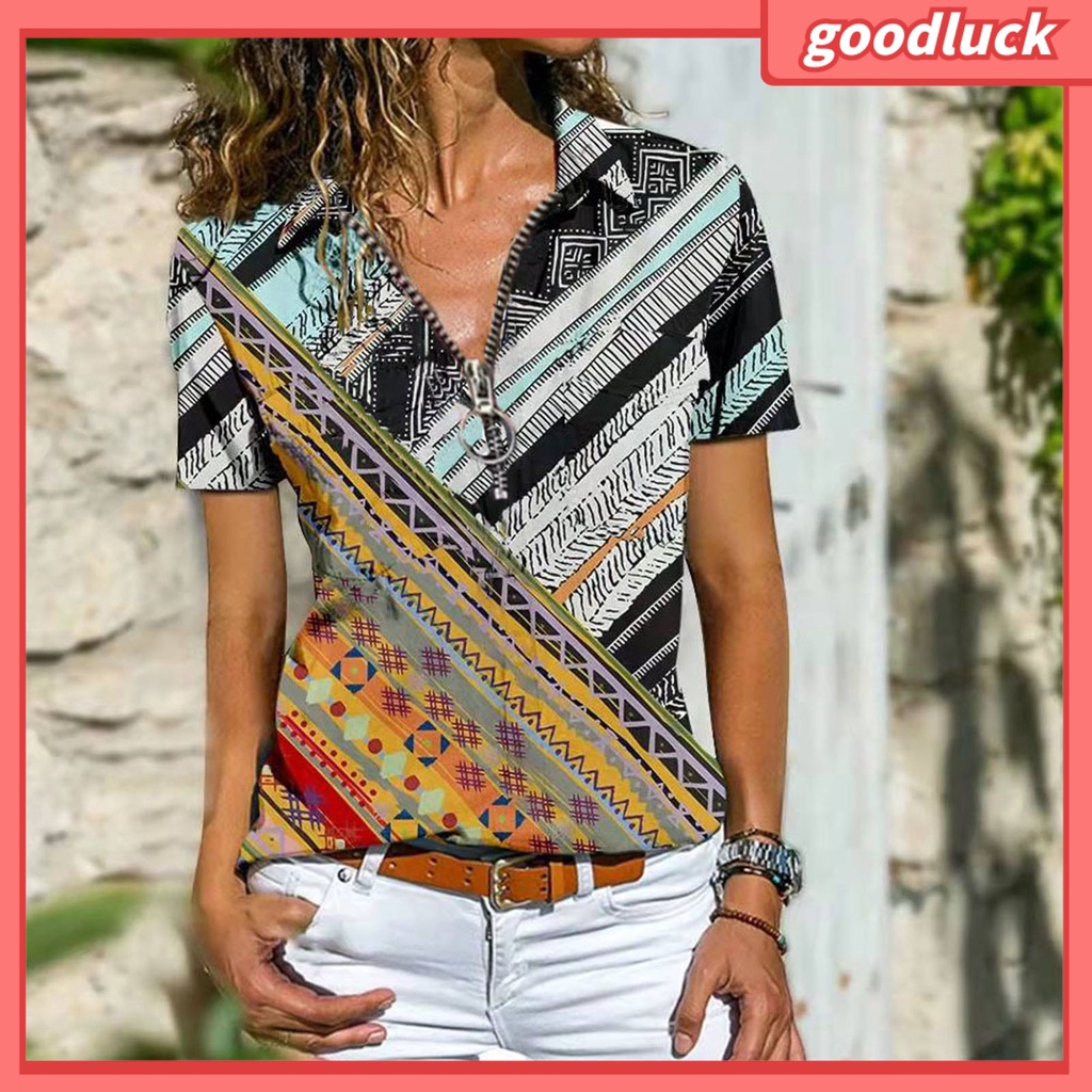 [ULK] Áo Thun Dáng Ôm In Họa Tiết Dân Tộc Bohemian Thời Trang Mùa Hè Dễ Phối Đồ Dành Cho Bạn Nữ