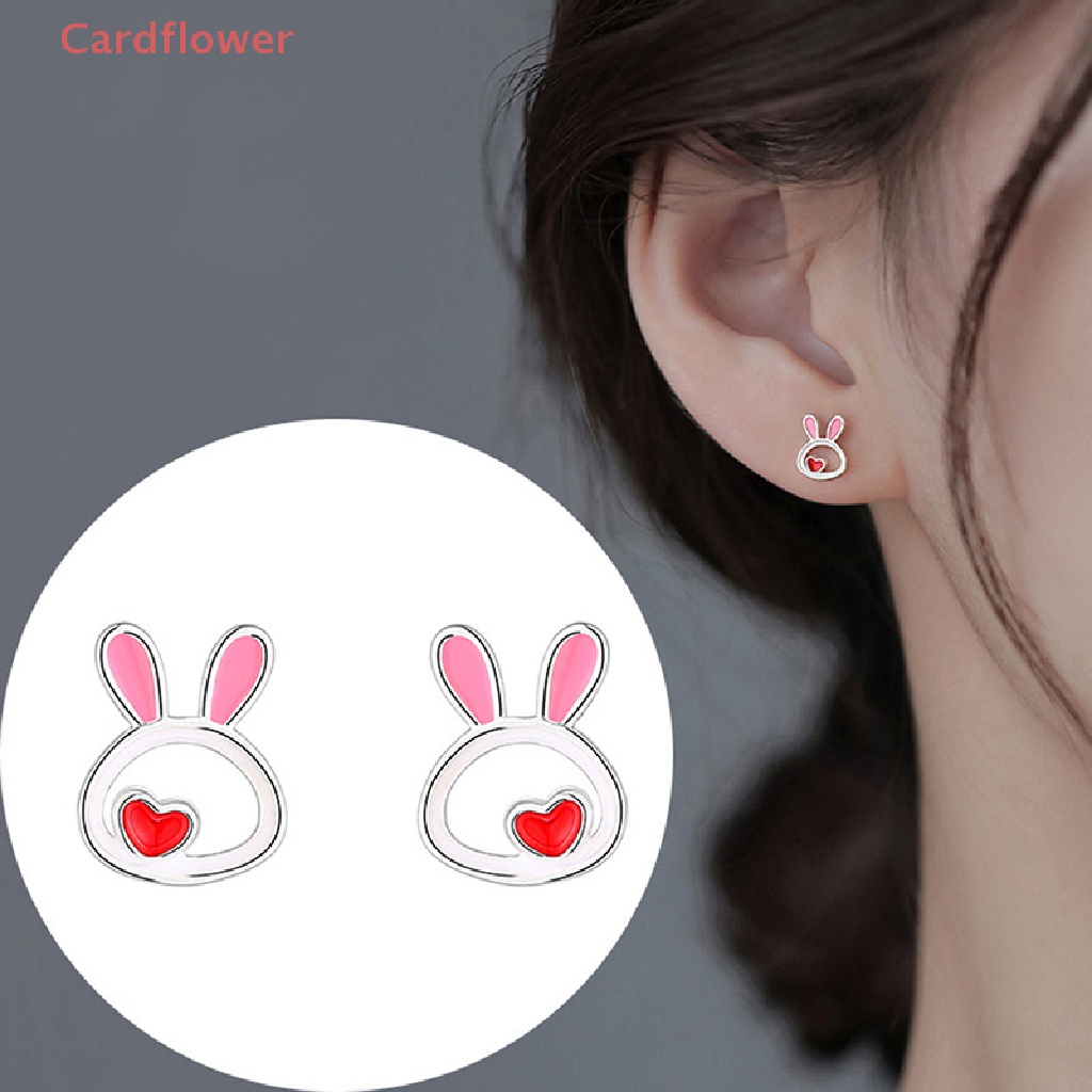 Khuyên Tai Hình Thỏ Trái Tim Màu Bạc Dễ Thương Cao Cấp Dành Cho Nữ