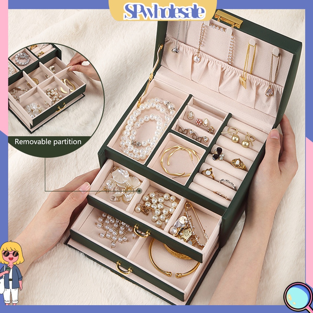 <SPwholesale> Hộp Trưng Bày Trang Sức Ba Tầng Có Khóa Cài Nhỏ Gọn Dành Cho Gia Đình