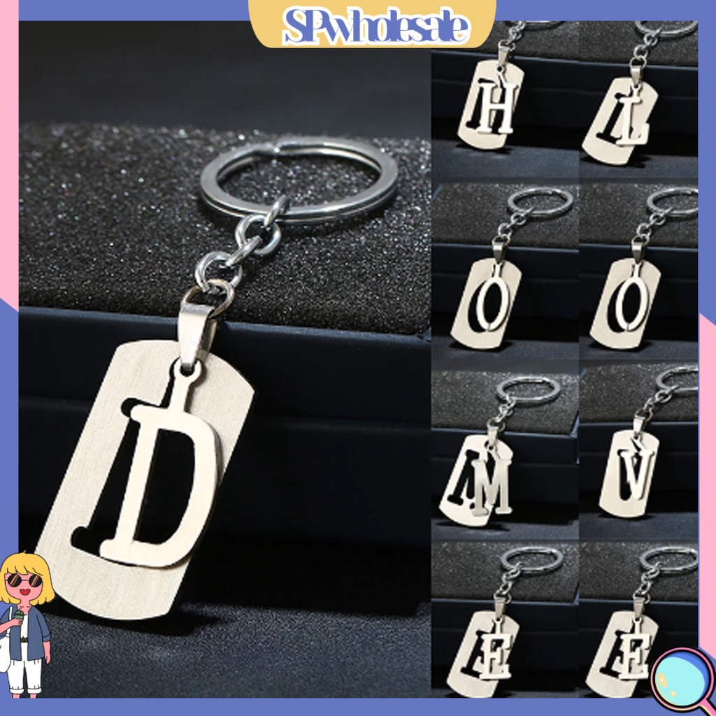 <SPwholesale> Móc Chìa Khóa Dạng Ví Bề Mặt Mịn Bằng Thép Không Gỉ Có Thể Tái Sử Dụng Đa Năng In Chữ Cái A-Z Cho Nam Và Nữ