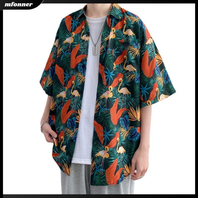 Áo Sơ Mi Cotton Pha Ngắn Tay In Họa Tiết Hoa Phong Cách Retro Hong Kong Cho Nam Nữ