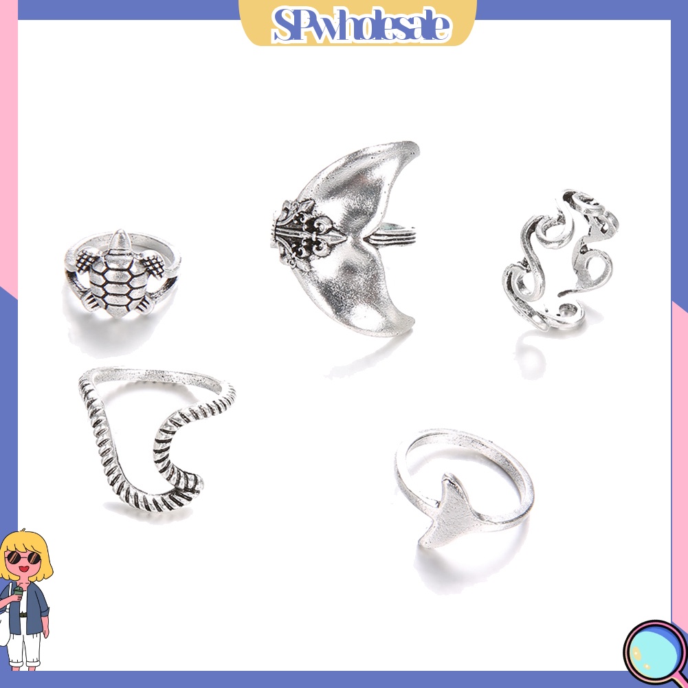 <SPwholesale> Set 5 Nhẫn Đeo Khớp Ngón Tay Phong Cách Boho Cho Nữ