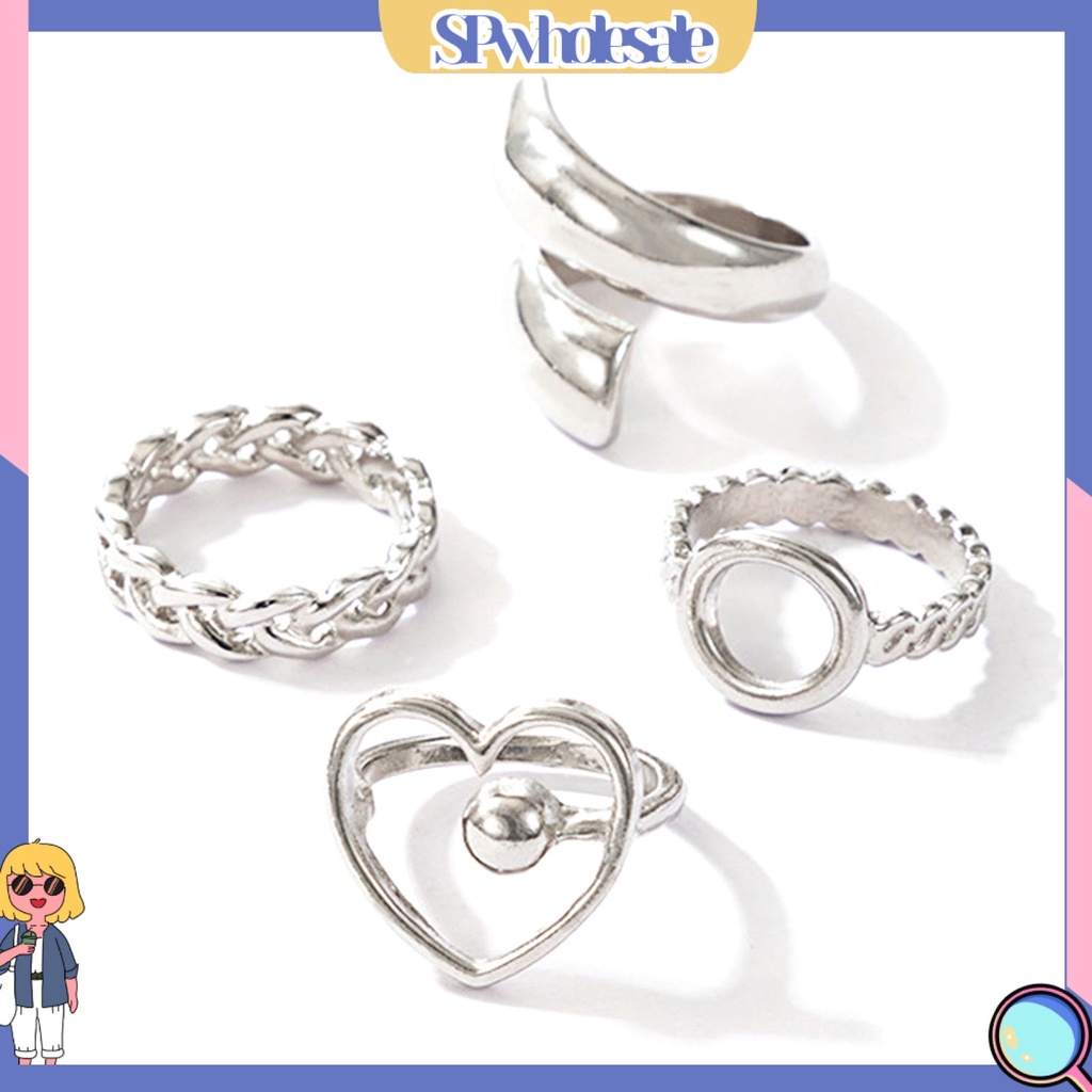 <SPwholesale> Set 4 Nhẫn Đeo Khớp Ngón Tay Kim Loại Thời Trang Nữ