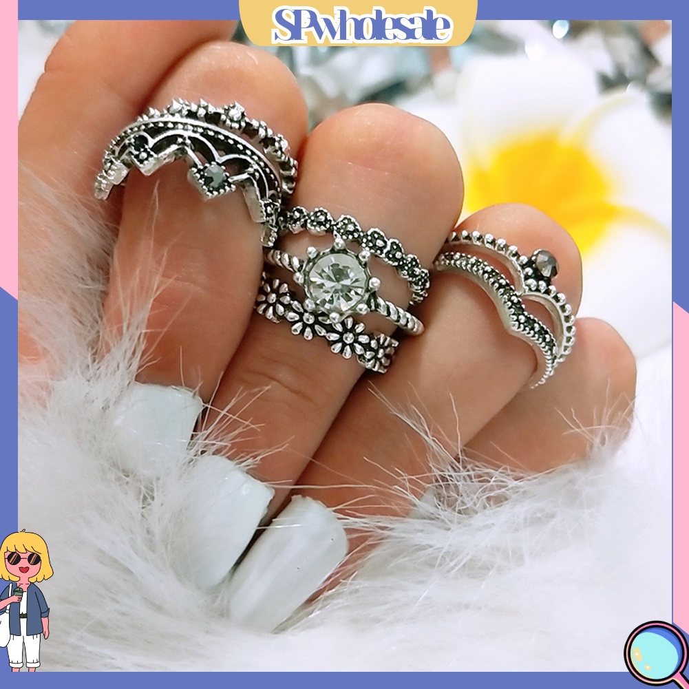 <SPwholesale> Set 7 Nhẫn Đeo Khớp Ngón Tay Phong Cách Bohemia Vintage Cho Nữ