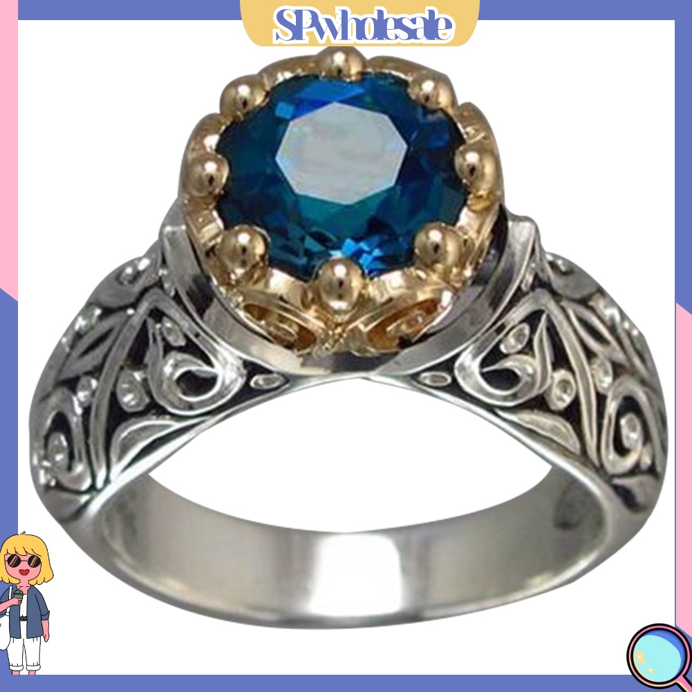 <SPwholesale> Nhẫn Mạ Bạc Đính Đá Topaz Nhân Tạo Phong Cách Vintage Thời Trang