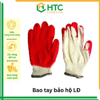 Găng tay len bảo hộ lao động, găng tay làm vườn phủ cao su màu đỏ, 1 đôi