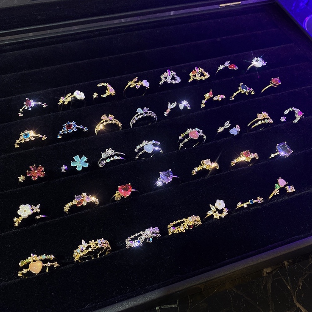 Set 2 Nhẫn Trái Tim Đính Đá Phong Cách Hàn Quốc Dành Cho Nữ