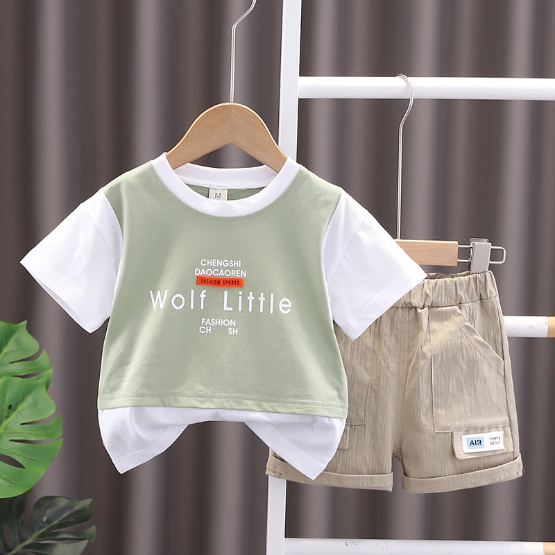 Set Đồ Thể Thao 2 Món Gồm Áo Thun In Chữ + Quần Ngắn Thời Trang Mùa Hè Cho Bé Trai