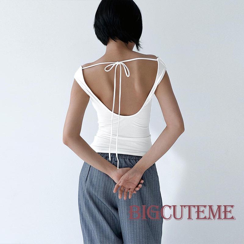 Áo Thun Tay Ngắn Hở Vai Màu Trắng Trơn Thời Trang Dành Cho Nữ