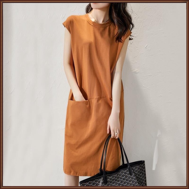 Đầm Cổ Tròn Dáng Rộng Màu Sắc Thanh Lịch Dành Cho Nữ