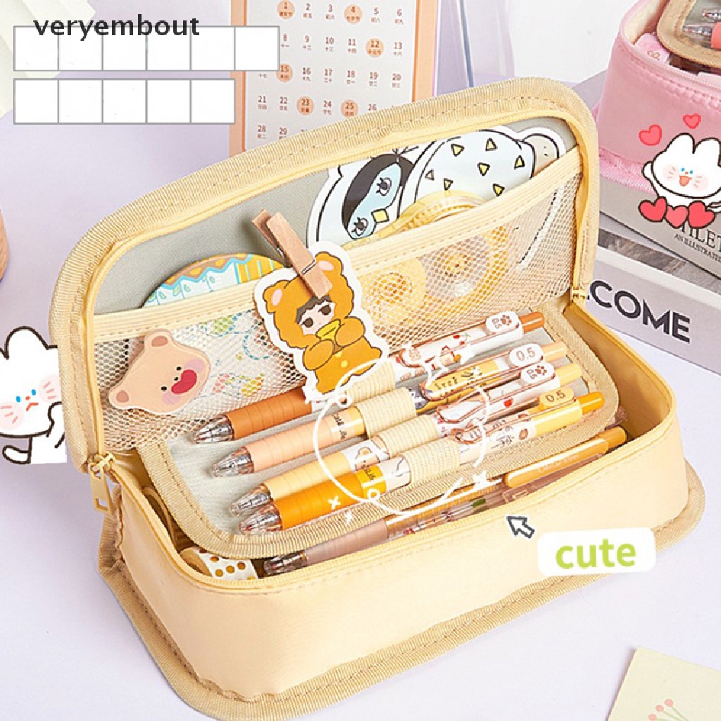 Túi Đựng Bút Bằng Vải Sức Chứa Lớn In Hình Hoạt Hình Dễ Thương Phong Cách Hàn Quốc