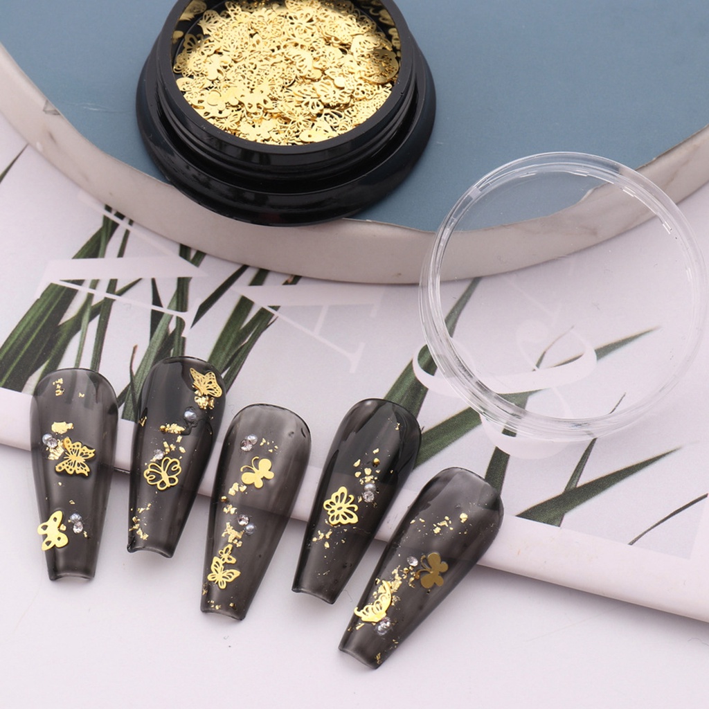 1 Hộp Nhãn Dán Móng Tay Hình Bướm Rỗng Lấp Lánh Dễ Tháo Rời DIY