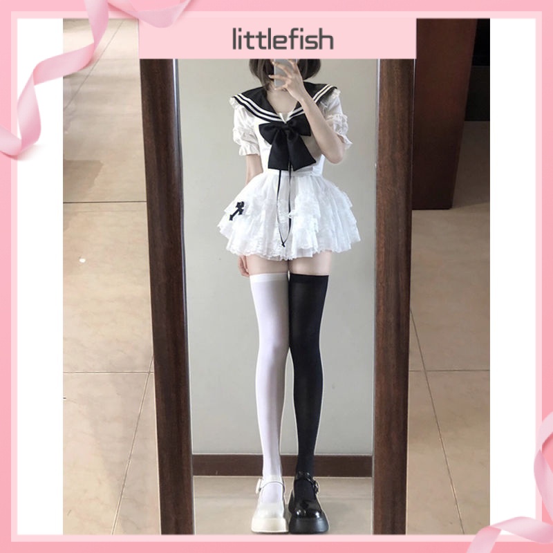 Bộ Áo Ngắn Tay Cổ Thủy Thủ Thắt Nơ + Chân Váy Phồng Phong Cách Preppy Nhẹ Nhàng Có Sẵn Size Lớn Dành Cho Đi Du Lịch Mùa Hè set đồ nữ