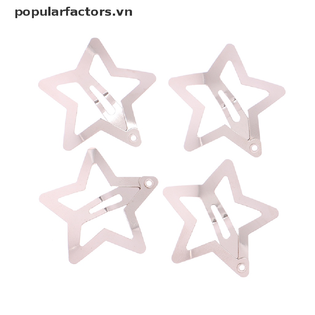 Set 4 Kẹp Tóc Ngôi Sao Màu Bạc Đơn Giản Cho Nữ