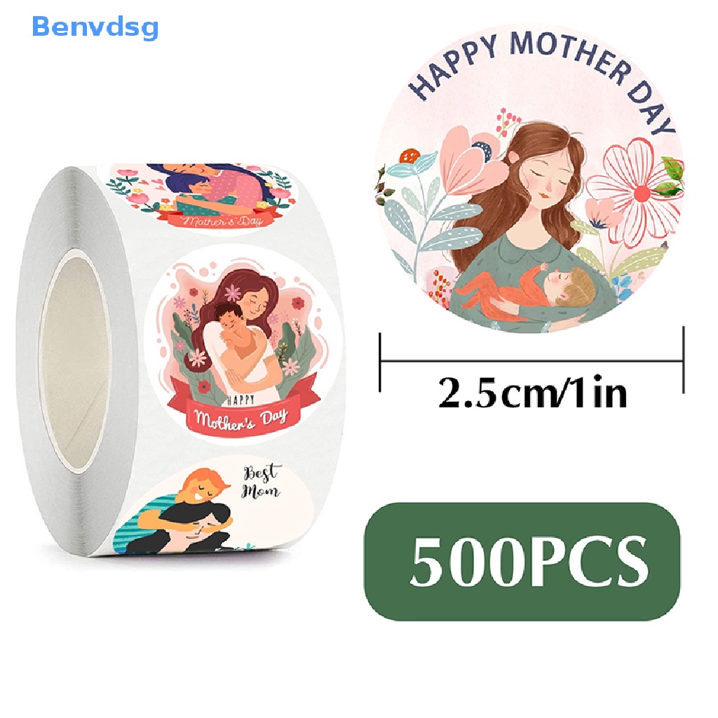 Cuộn 500 Nhãn Dán Giấy Kraft Hình Tròn In Chữ Happy Mother Day Dùng Trang Trí Quà Tặng