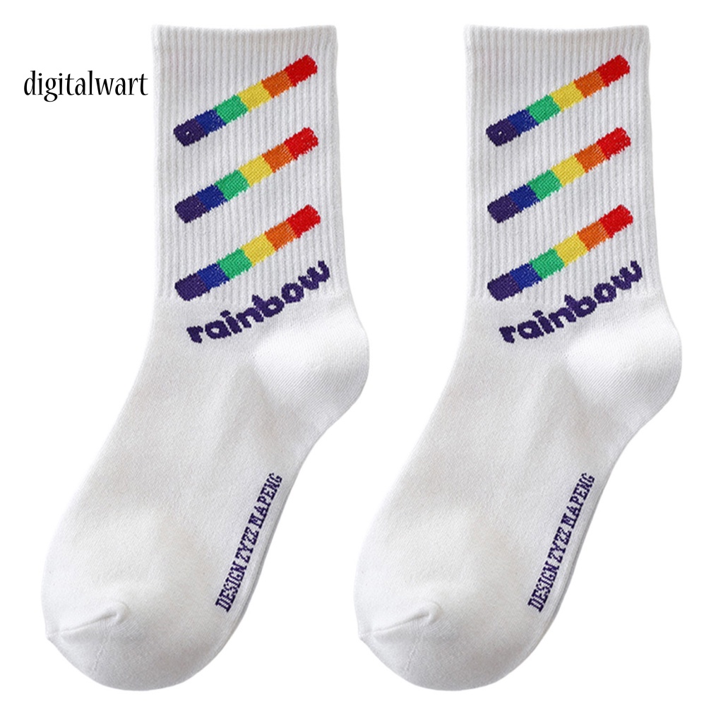 Kỹ Thuật Số| Vớ Thể Thao Dài Bằng Vải Mềm Nhẹ Thoáng Khí Co Giãn Tốt In Chữ Màu Cầu Vồng Tương Phản Thoải Mái Cho Nam