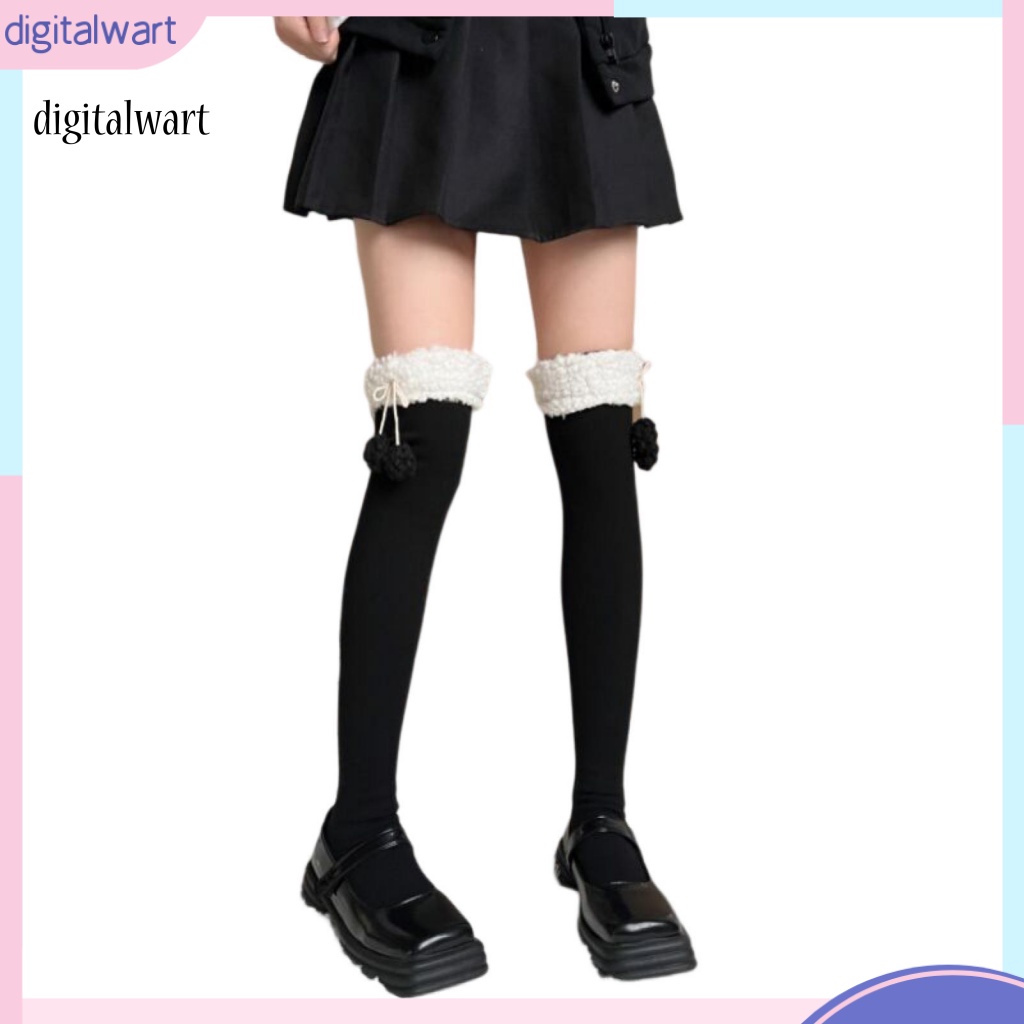Kỹ Thuật Số| 1 Đôi Vớ Dài Qua Gối Bằng Vải Lông Cừu Dày Co Giãn Thoáng Khí Chống Trượt Giữ Ấm Mùa Đông Phong Cách Nhật Bản Cho Nữ