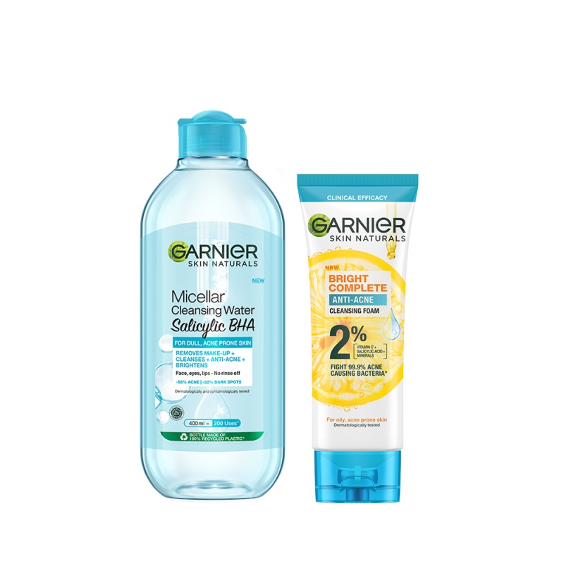 Bộ sản phẩm làm sạch, giảm mụn và sáng da dành cho da dầu mụn Garnier Bright Complete Anti-Acne (mới)
