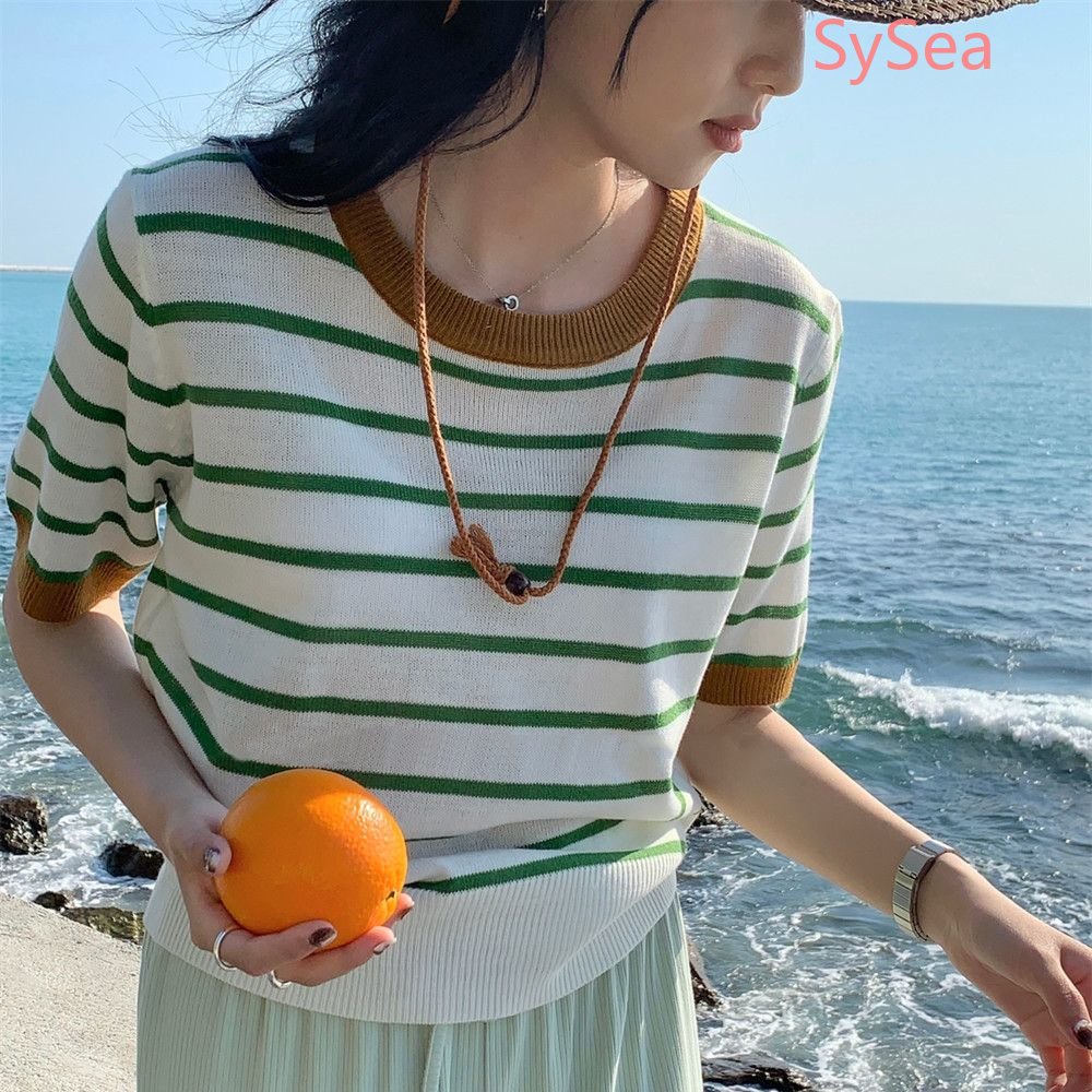 Áo Dệt Kim Họa Tiết Kẻ Sọc Phong Cách Hàn Quốc Thời Trang Cho Nữ