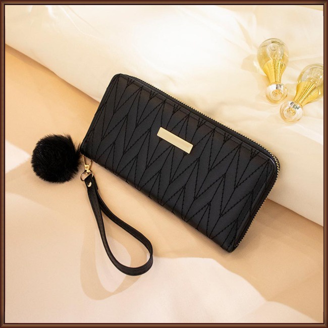 Ví Da Pu Cầm Tay Dáng Dài Thêu Họa Tiết Xinh Xắn Thời Trang Cho Nữ