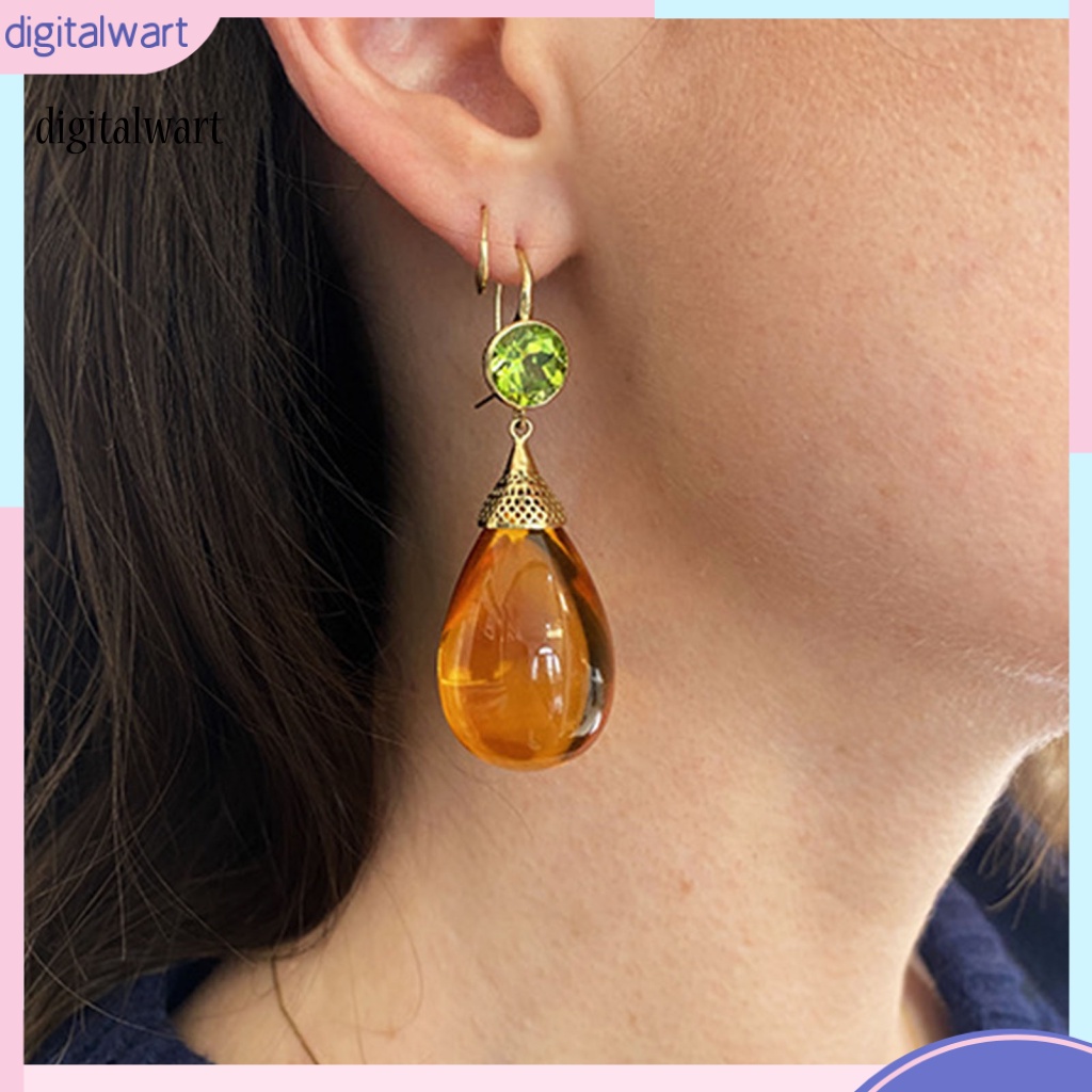 Kỹ Thuật Số| 1 Đôi Bông Tai Hình Giọt Nước Trong Suốt Đính Đá Phong Cách Retro Dành Cho Nữ