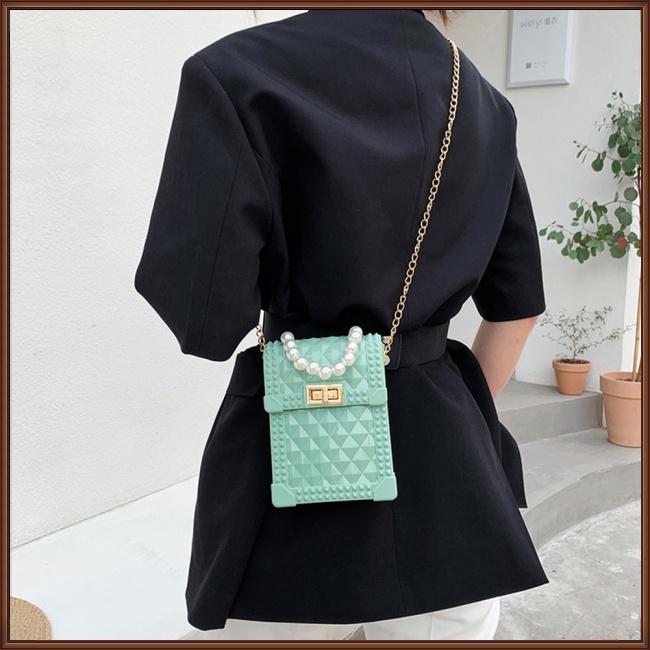 Túi Đeo Chéo Hình Vuông Cỡ Nhỏ Phối Dây Đeo Sợi Xích Thời Trang Cho Nữ