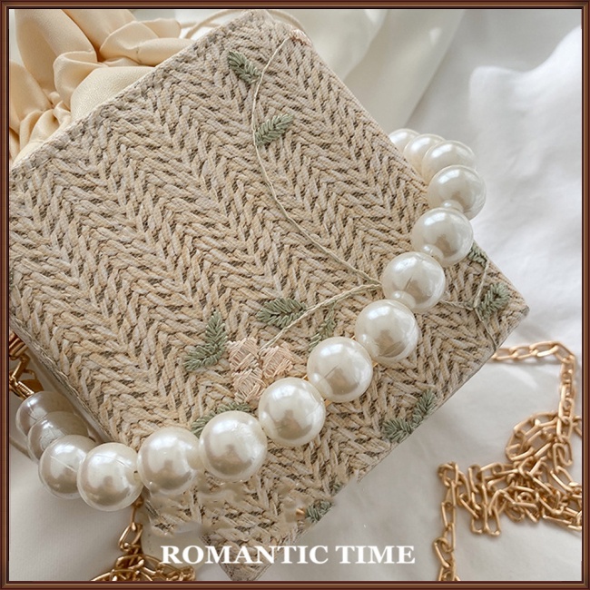 Túi Đeo Vai Hình Vuông Đính Ngọc Trai Thời Trang Dành Cho Nữ