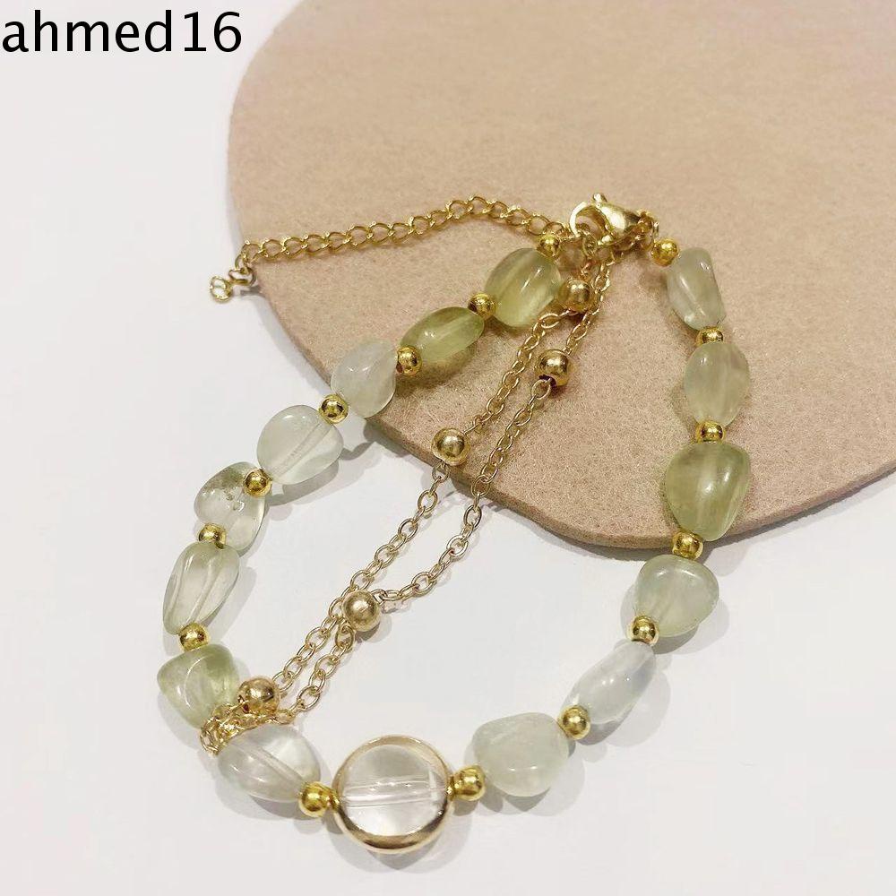 Vòng Tay Hạt Đá Prehnite Bằng Thép Không Gỉ Màu Xanh Lá Cây Phong Cách Thanh Lịch|Vòng Tay Dây Xích Phong Cách Hàn Quốc