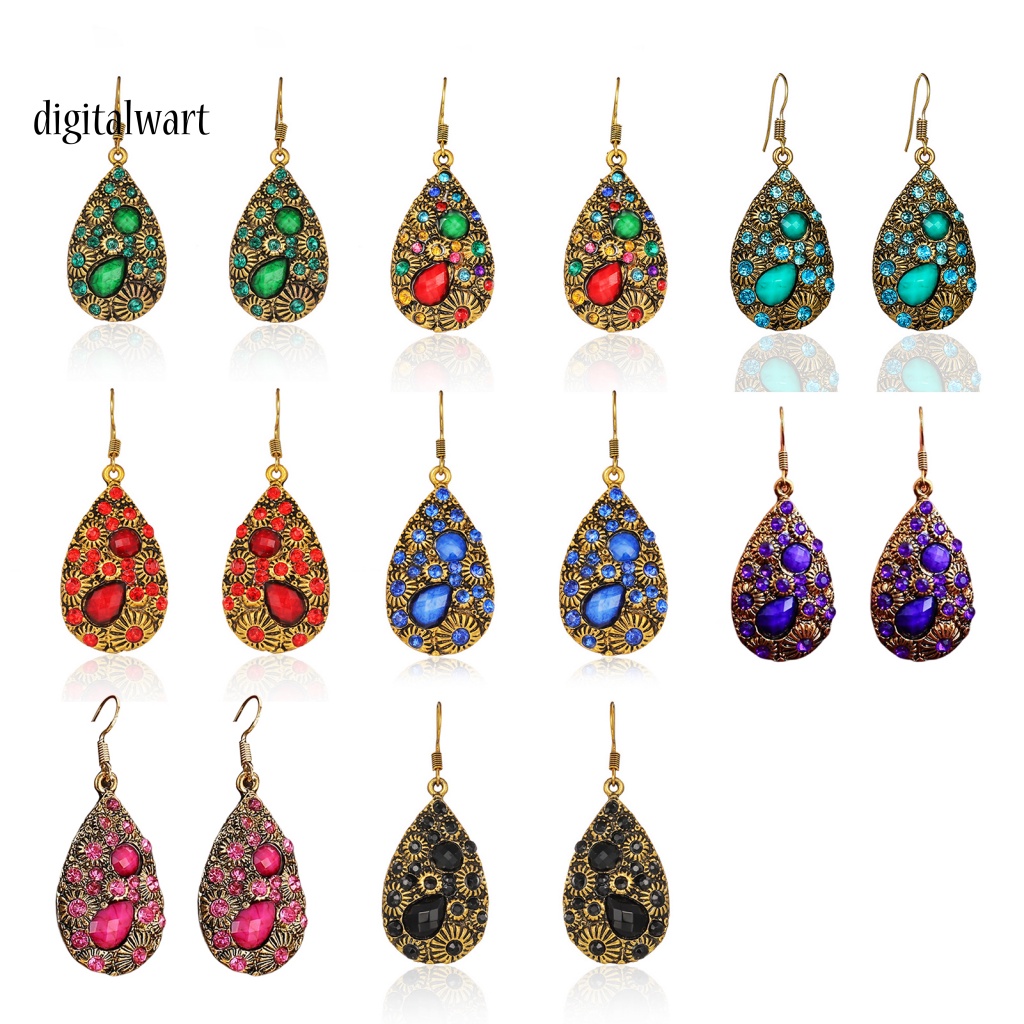 Kỹ Thuật Số| 1 Đôi Bông Tai Đính Đá Hình Giọt Nước Phong Cách Dân Tộc