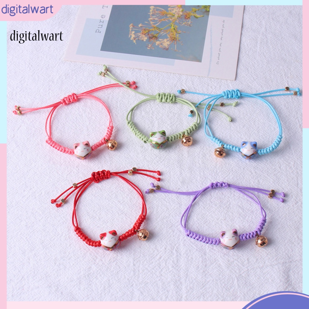 Kỹ Thuật Số| Vòng Tay Dây Bện Phối Hạt Gốm Gắn Chuông Nhỏ Điều Chỉnh Được Làm Bằng Tay Trang Trí Hình Mèo Dành Cho Cuộc Sống Hàng