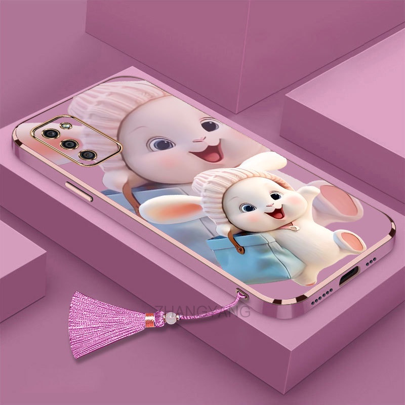 Ốp lưng Samsung a02s a03s Silicon Viền Thẳng Họa Tiết Chú Thỏ Nhiều Màu Dễ Thương Kèm Dây Đeo Cho Samsung a02s a03s