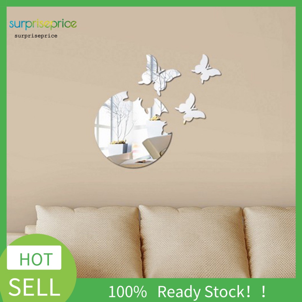 Set 4 Sticker Dán Tường Mặt Gương Acrylic Hình Bướm 3D Chống Phai Màu Cho Nhà Ở