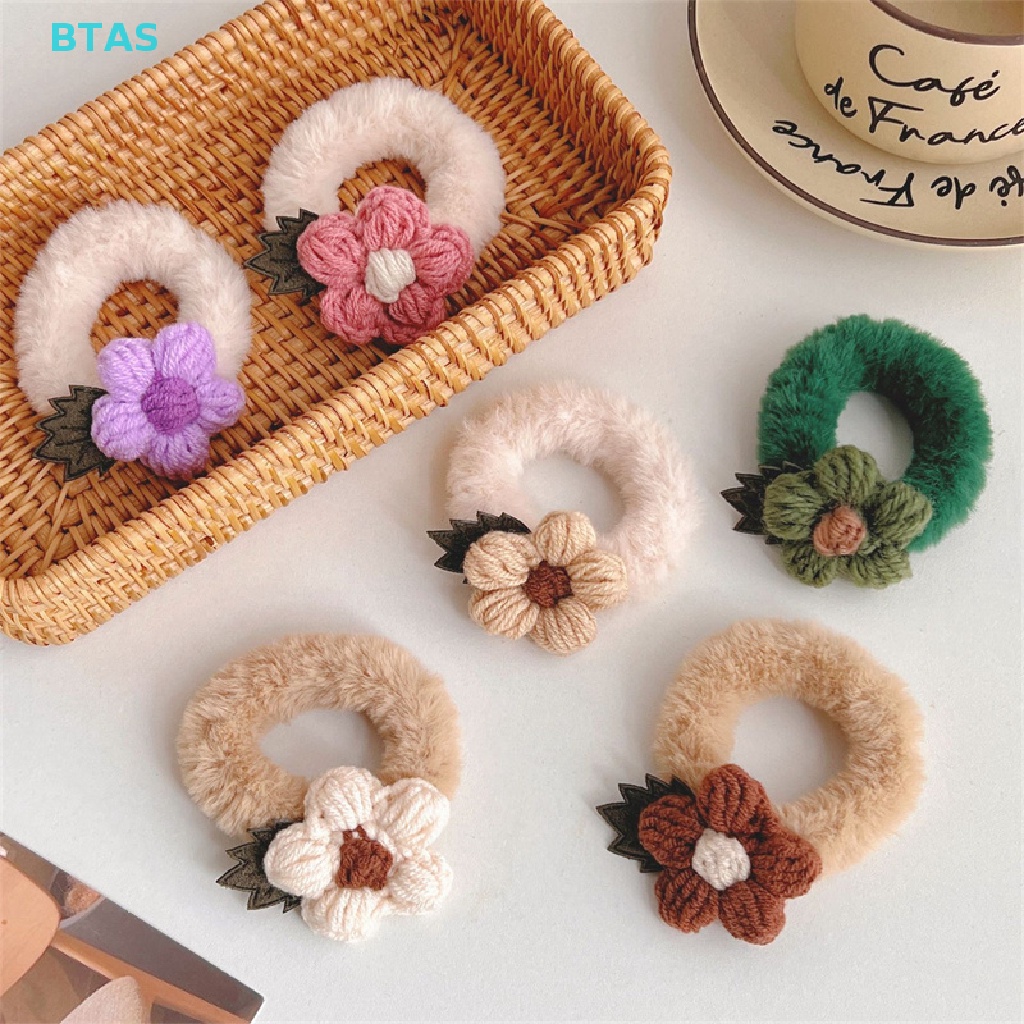 Dây Buộc Tóc Cao Su Bọc Vải Lông Họa Tiết Hoa Tai Thỏ Dễ Thương Cho Nữ