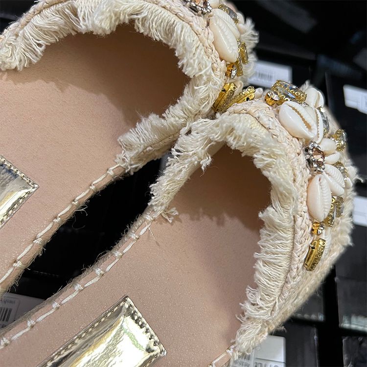 Giày Cói Đi Biển Mùa Hè 2023 Đính Đá Phối Tua Rua Phong Cách Pháp Mới Cho Nữ 0IAW