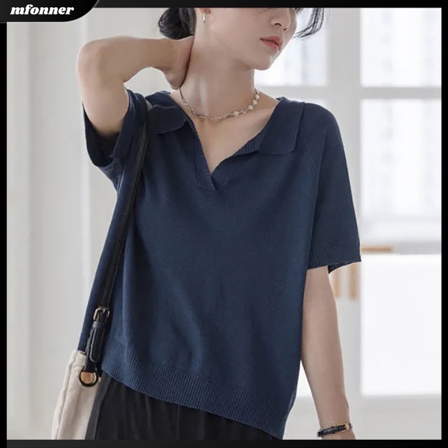 Áo Thun Nữ Tay Ngắn Dáng Rộng Màu Trơn Thời Trang Mùa Hè