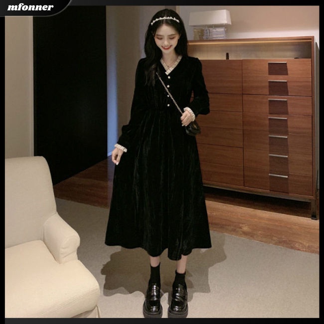 Đầm Dài Tay Cổ Chữ V Màu Sắc Ngọt Ngào Thanh Lịch Cho Nữ