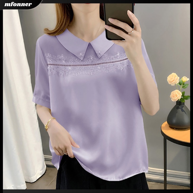 Áo Sơ Mi Chiffon Tay Ngắn Dáng Rộng Màu Sắc Đơn Giản Thanh Lịch Dành Cho Nữ