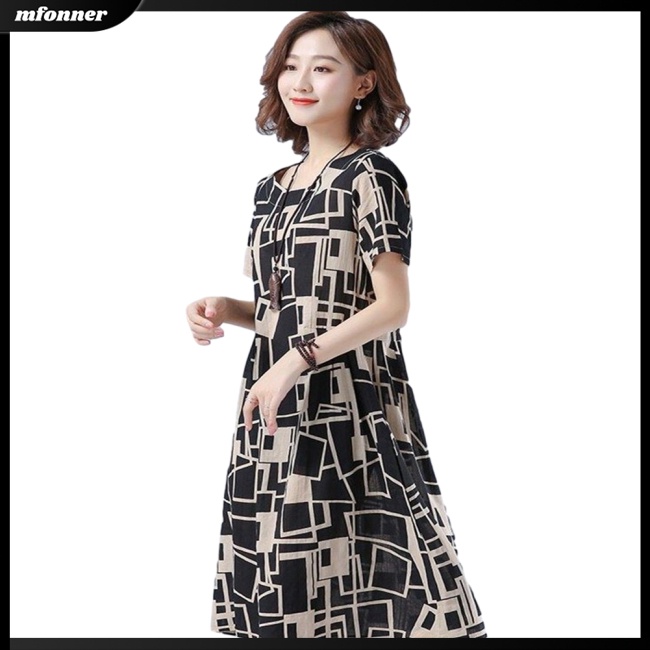 Đầm Midi Cổ Tròn Dáng Rộng In Họa Tiết Phong Cách Cổ Điển Thời Trang Cho Nữ