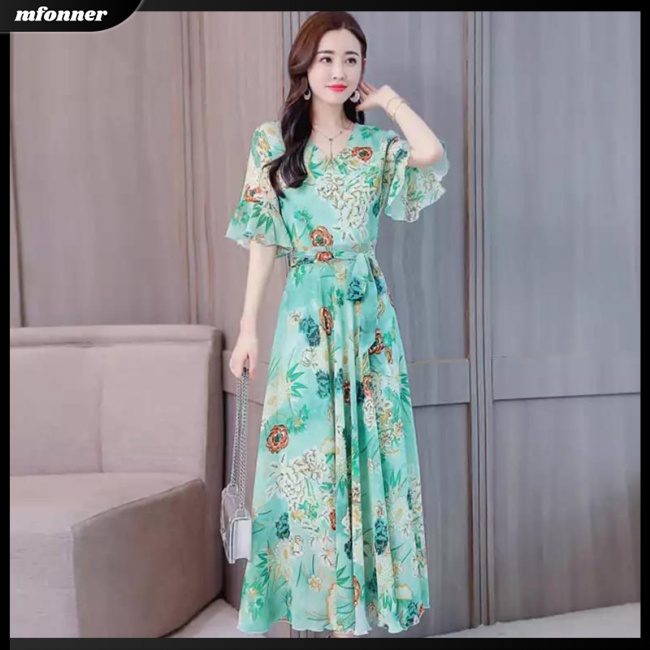 Đầm DàI Cổ Chữ V In HọA TiếT ThờI Trang Cho Nữ