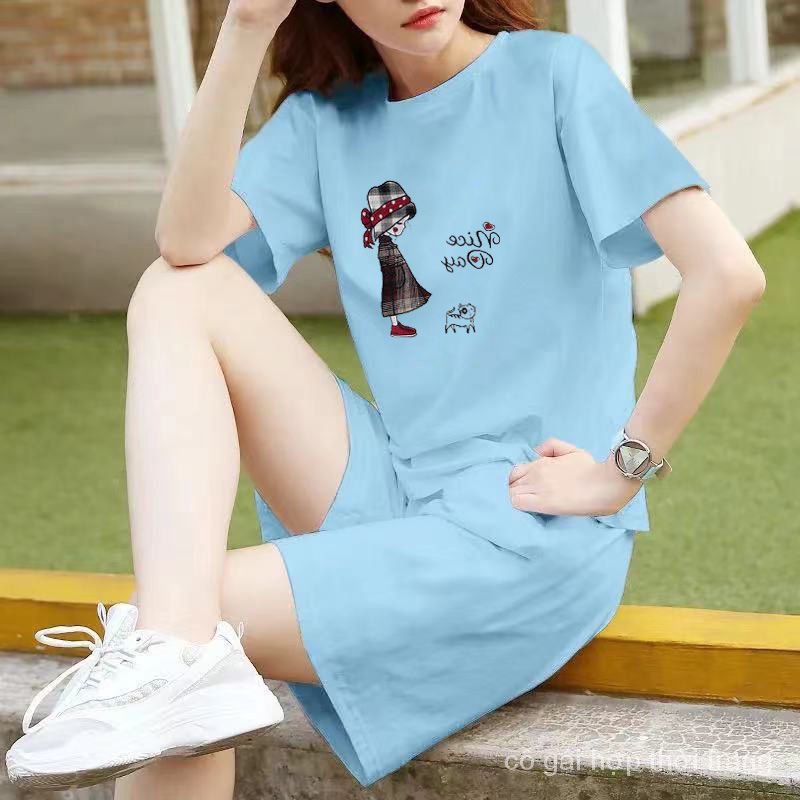 Bộ Áo Thun Tay Ngắn + Quần Short 100% Cotton Plus Size Thời Trang Mùa Hè 2023