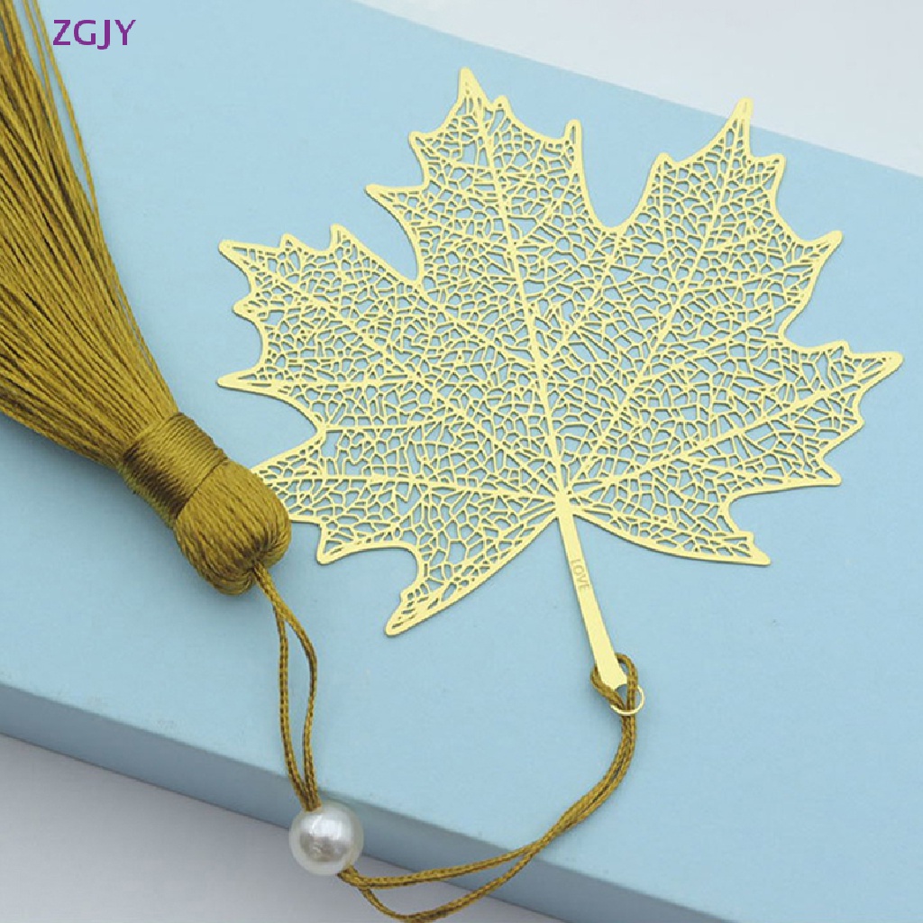 Thẻ Đánh Dấu Sách ZGJY Họa Tiết Lá Phong Rỗng Kiểu Trung Hoa Cổ Điển Tua Rua Kèm Kẹp Sách Trường Học Mới