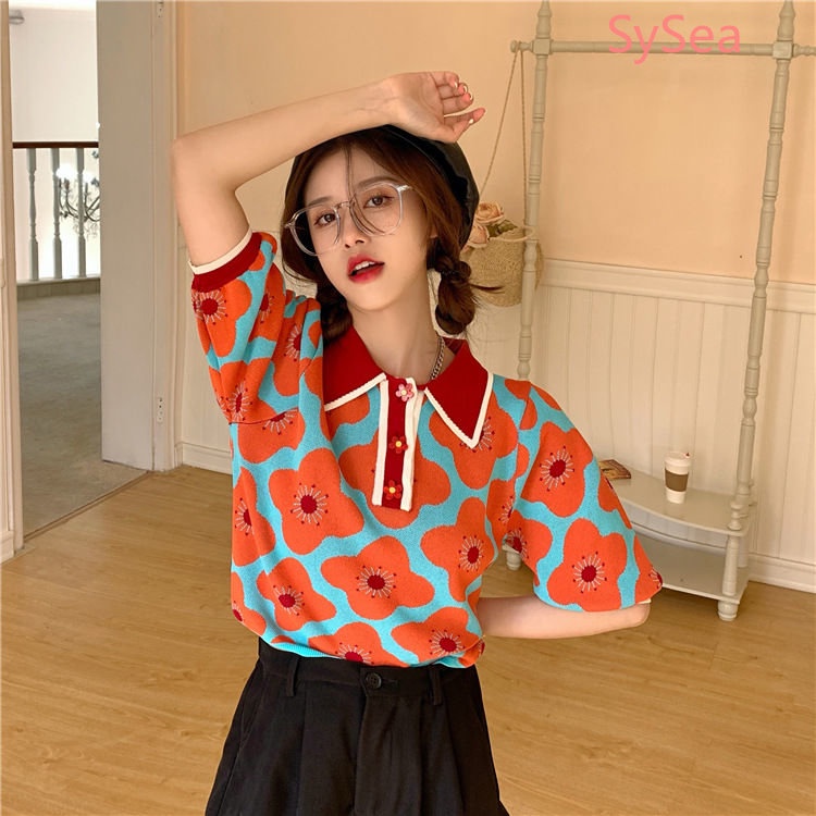 Áo Sơ Mi Ngắn Tay Cổ Polo Họa Tiết Hoa Thời Trang Mùa Hè Cho Nữ