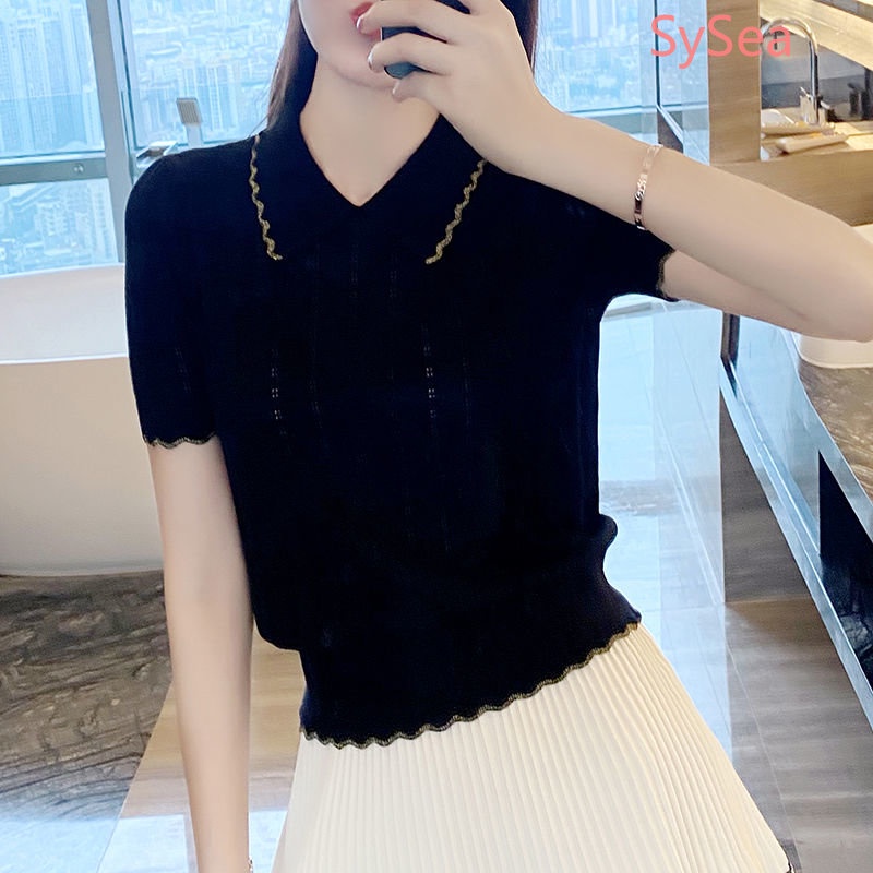 Áo Dệt Kim Cổ Polo Chất Liệu Lụa Lạnh Thời Trang Mùa Hè Cho Nữ